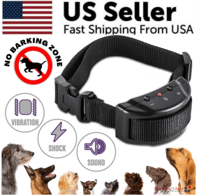Automatic Anti Bark Barking Dog Shock Control Collar Device Large Medium Small (Color: Black)