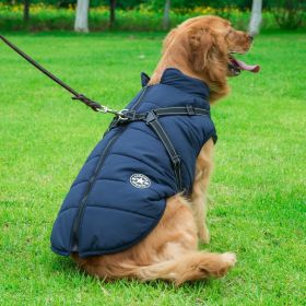 Dog Coat with Harness Winter Dog Coat Fleece Dog Jacket Waterproof Dog Coat Zipper Dog Jacket Puppy Coat Small Dog Clothes Dog Coat with Reflecti (Color: Navy blue, size: 3XL)