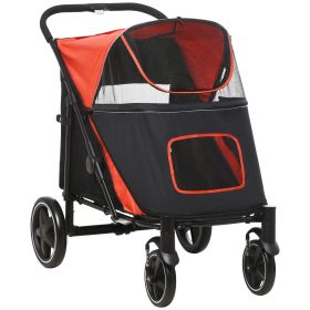 PawHut Pet Stroller Dog Cat Carriage One Click Fold with Universal Front Wheels Shock Absorber Brakes Storage Bags Mesh Window (Color: default)