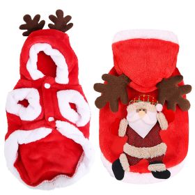 Pet Christmas Clothes Santa Claus Reindeer Antlers Costume Winter Outfit New Year Coat For Small Medium Dogs Cats Available in S/M/L/XL (Color: Red, size: medium)